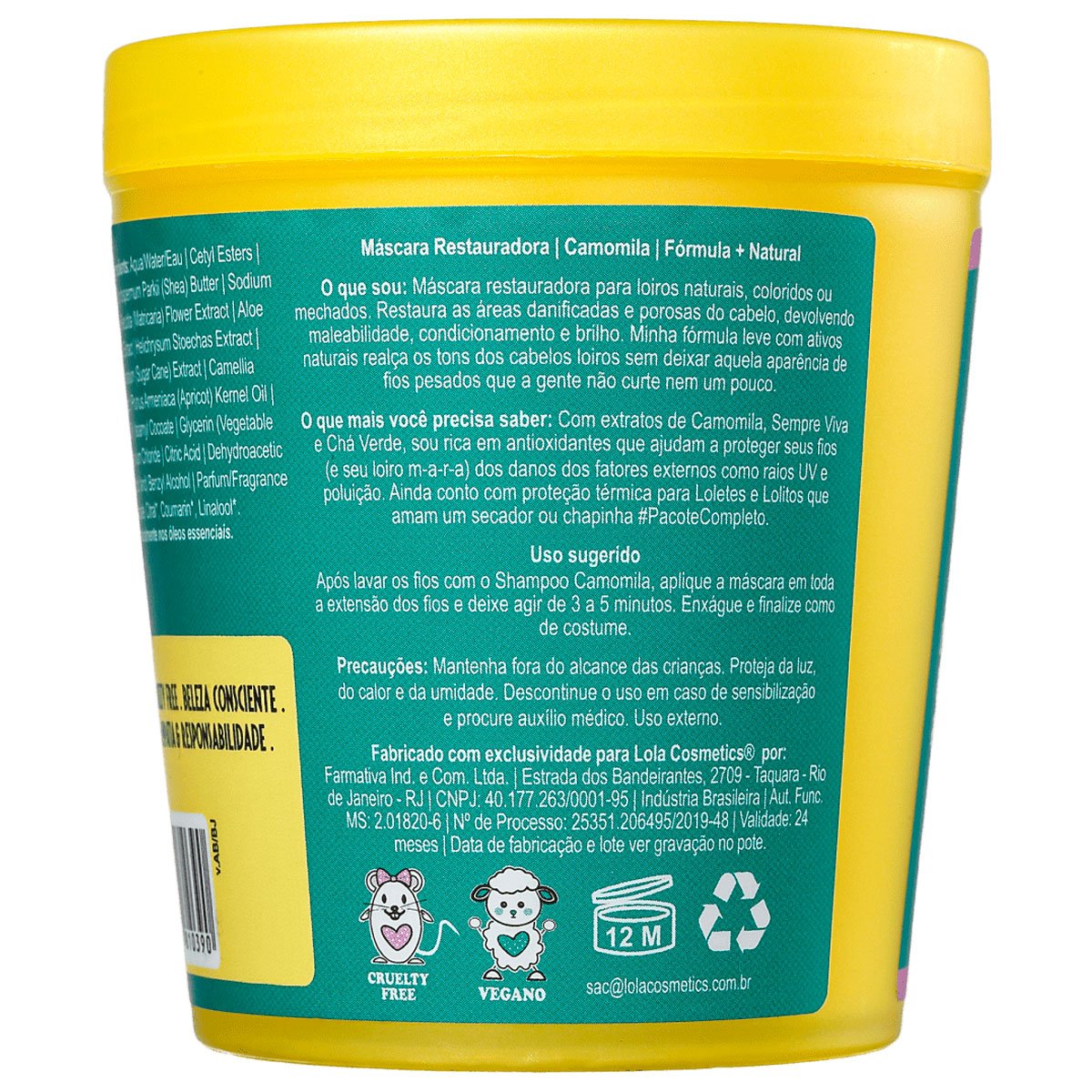 Masque Capillaire Restaurateur Lola From Rio Camomila - 230g, Végan, Pour Cheveux Blonds, Neuf