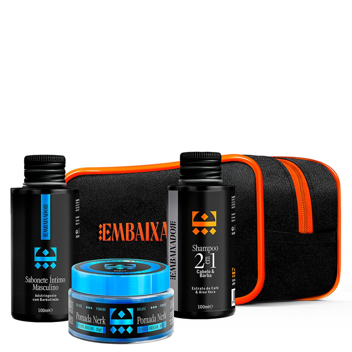 Kit Viagem Embaixador - Shampoo 2em1 + Sabonete Íntimo + Pomada